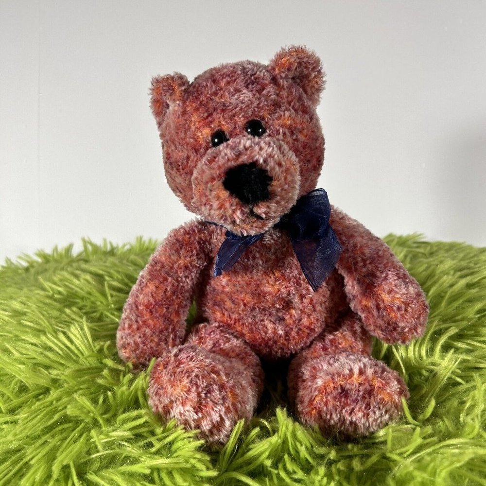 Vtg Chosun Jc Penny 9” Red Purple Heathered Plush Teddy Bear Stuffed Toy W/ Bow